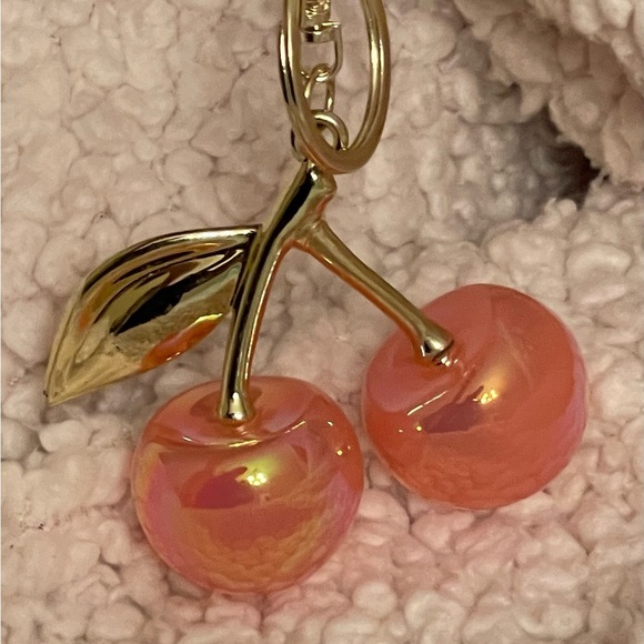 None Jewelry - Gold and Pink Cherry Bag Charm